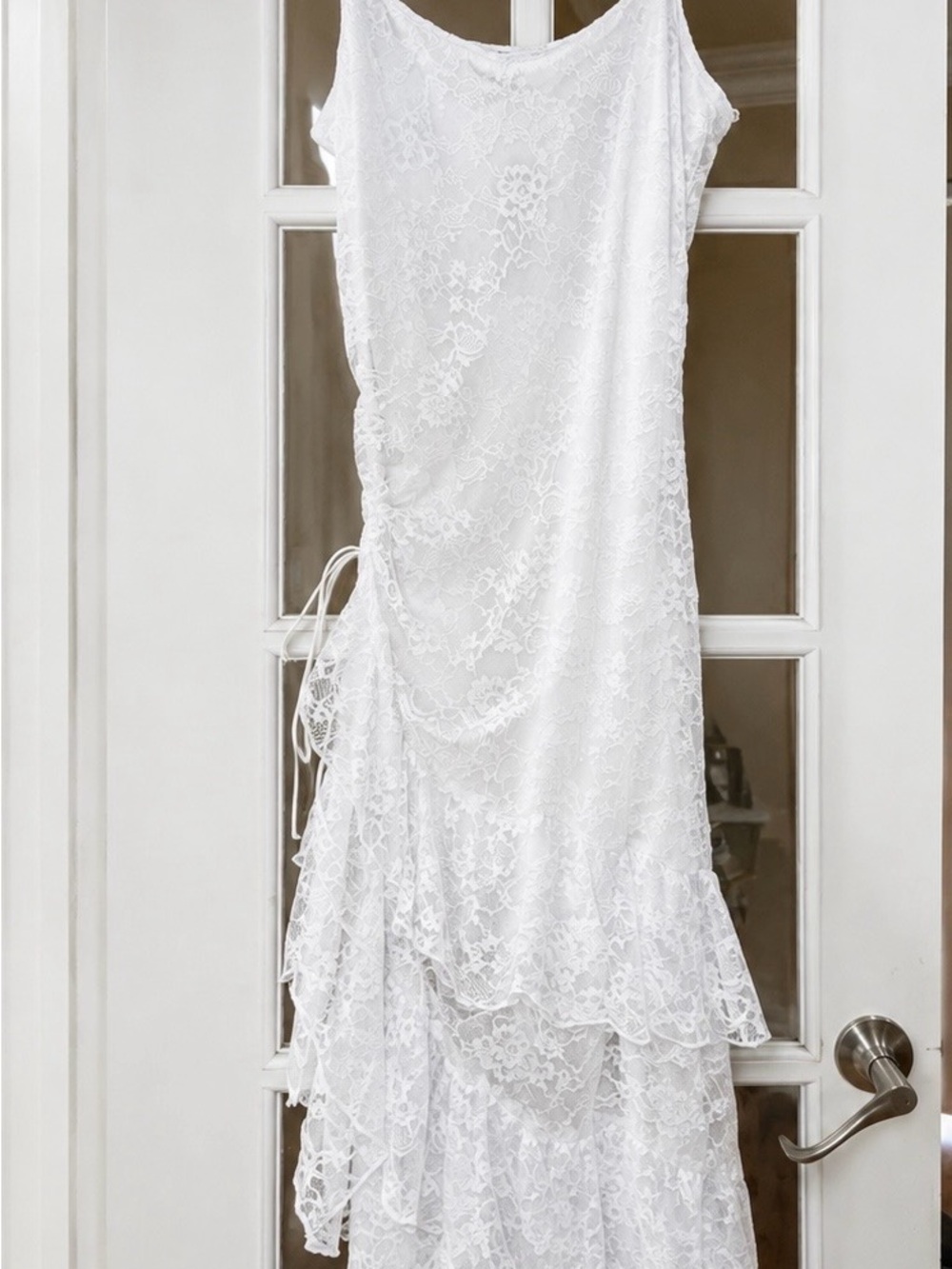 Steve Madden White Lace Tiered Midi Dress with Spaghetti Straps - Picture 3 of 10